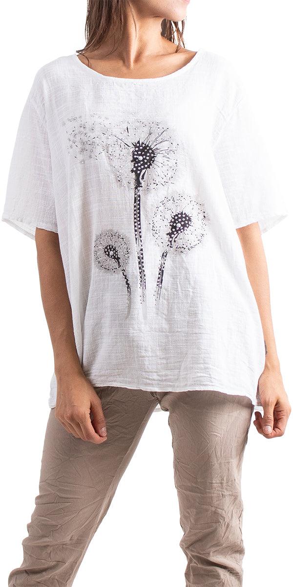 Dandelion Rhinestone Blouse - Gigi Moda - Made in Italy # Comfortable fit, made in italy, T-shirt, Womens Clothing, Womens Tops