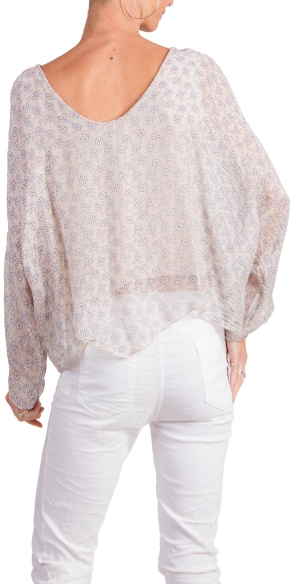 Daisy Print Isabetta Top - Gigi Moda - Made in Italy # Crop Top, daisy print, Dolman sleeve, Gigi Moda, italian clothing, Made in Italy, silk, silk blouse, womens clothing, womens tops