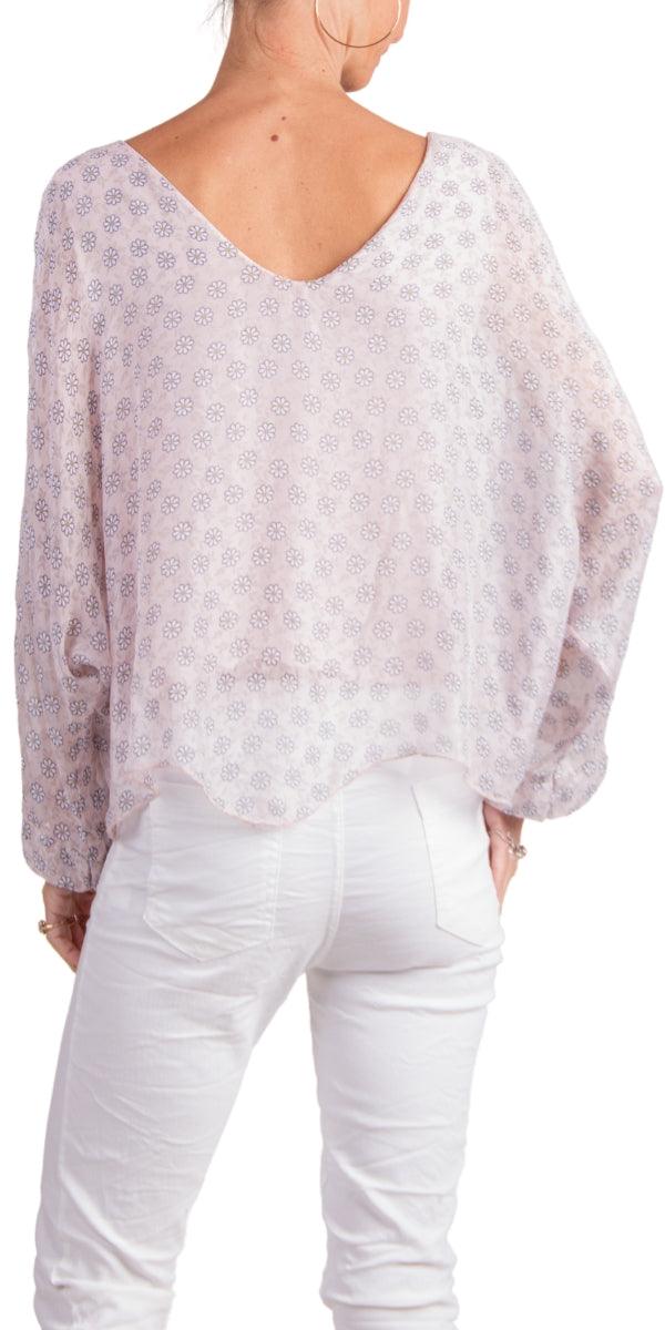 Daisy Print Isabetta Top - Gigi Moda - Made in Italy # Crop Top, daisy print, Dolman sleeve, Gigi Moda, italian clothing, Made in Italy, silk, silk blouse, womens clothing, womens tops