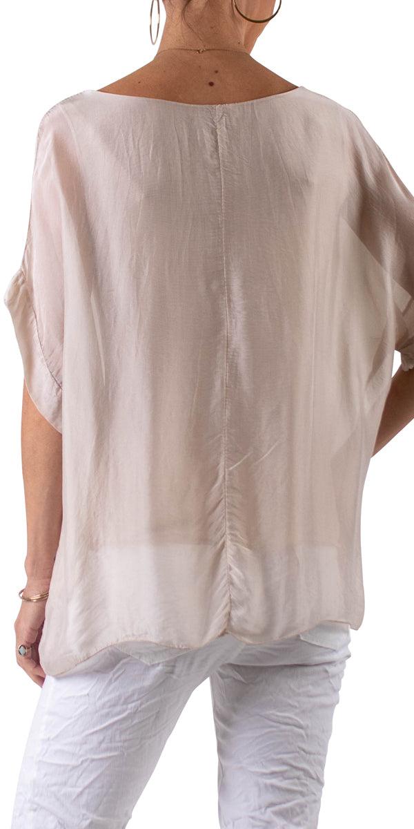 Monica Silk Kaftan - Gigi Moda - Made in Italy # blouse, comfy top, gigi moda, Italian Clothing, Kaftan, Made in Italy, one size, Round Neck, Silk, top, washable