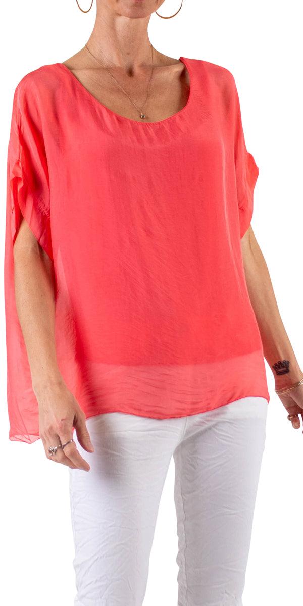 Monica Silk Kaftan - Gigi Moda - Made in Italy # blouse, comfy top, gigi moda, Italian Clothing, Kaftan, Made in Italy, one size, Round Neck, Silk, top, washable