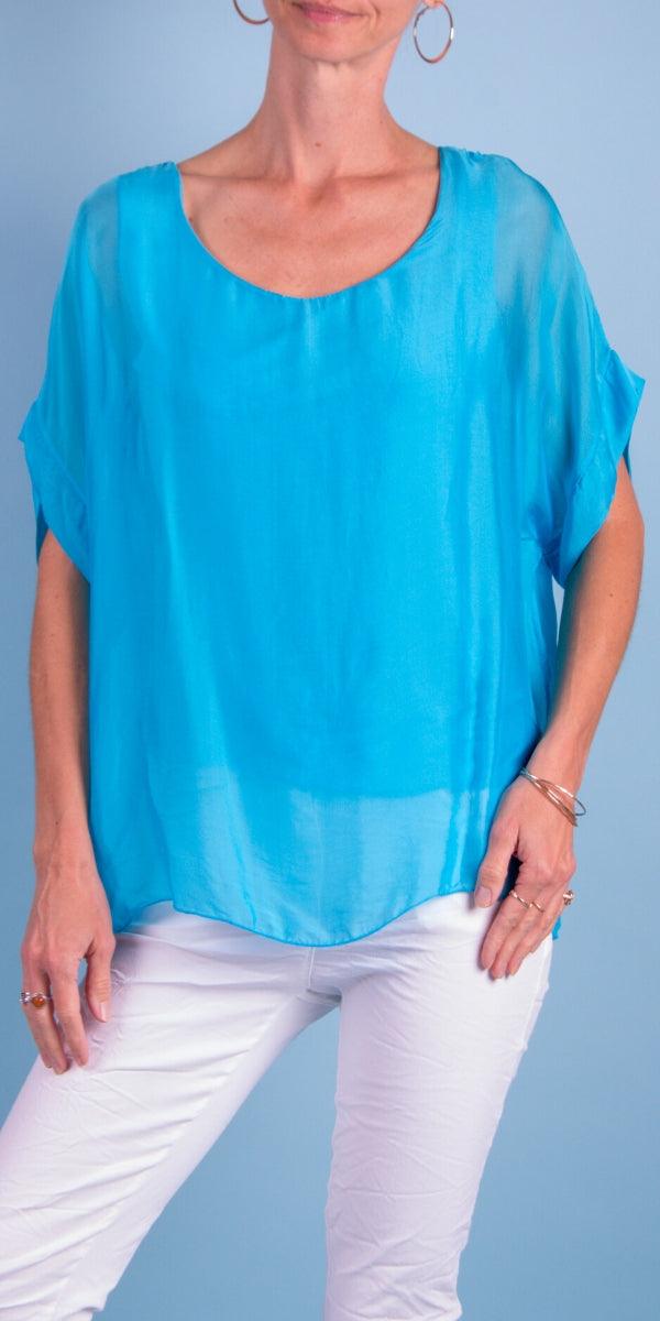 Monica Silk Kaftan - Gigi Moda - Made in Italy # blouse, comfy top, gigi moda, Italian Clothing, Kaftan, Made in Italy, one size, Round Neck, Silk, top, washable