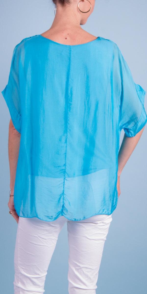 Monica Silk Kaftan - Gigi Moda - Made in Italy # blouse, comfy top, gigi moda, Italian Clothing, Kaftan, Made in Italy, one size, Round Neck, Silk, top, washable