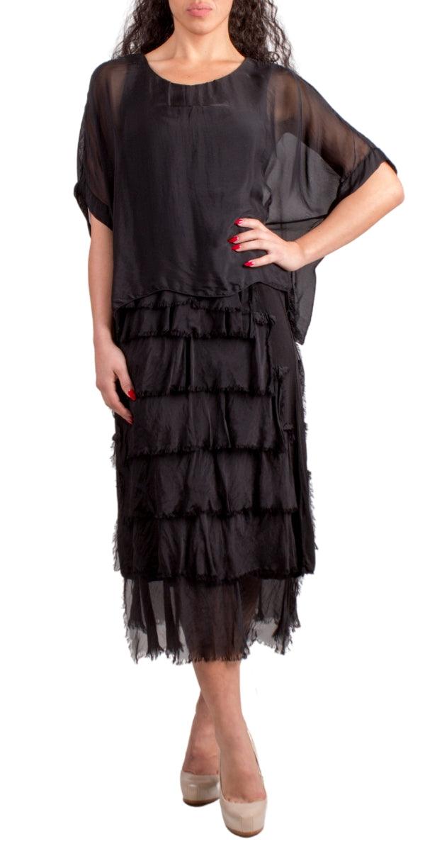 Siena Scoop Neck Maxi Dress - Gigi Moda - Made in Italy # Dress, Gigi Moda, Made in Italy, Maxi Dress, one size, OS, ruffles, Scoop Neck, short sleeve, short sleeve dress, Silk