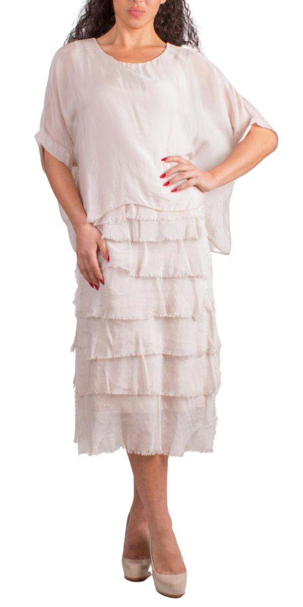 Siena Scoop Neck Maxi Dress - Gigi Moda - Made in Italy # Dress, Gigi Moda, Made in Italy, Maxi Dress, one size, OS, ruffles, Scoop Neck, short sleeve, short sleeve dress, Silk