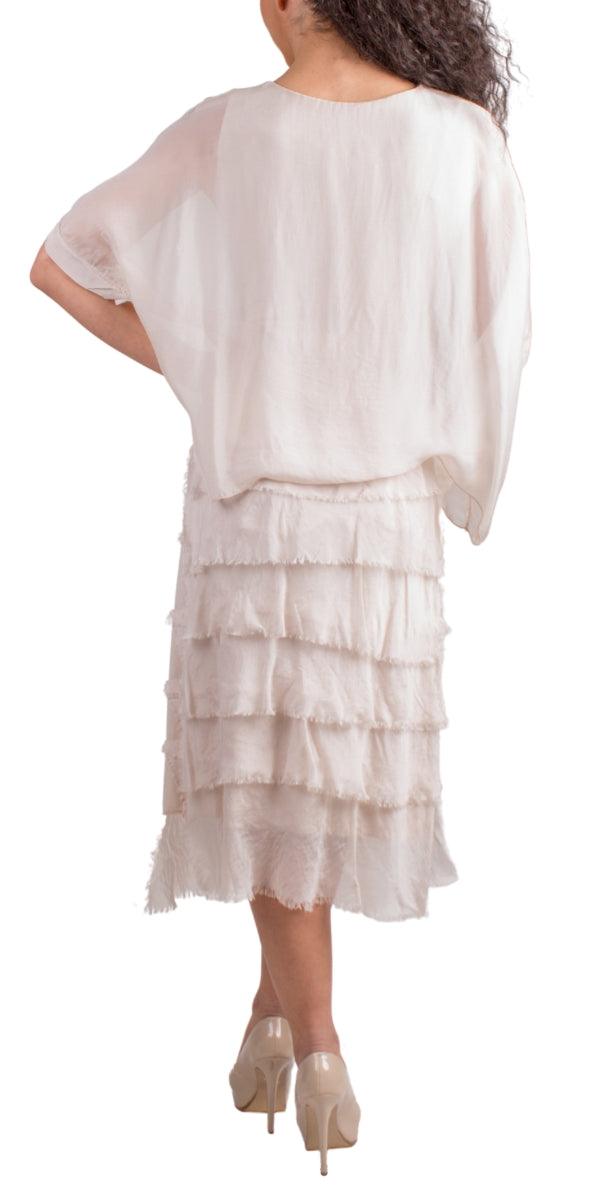 Siena Scoop Neck Maxi Dress - Gigi Moda - Made in Italy # Dress, Gigi Moda, Made in Italy, Maxi Dress, one size, OS, ruffles, Scoop Neck, short sleeve, short sleeve dress, Silk