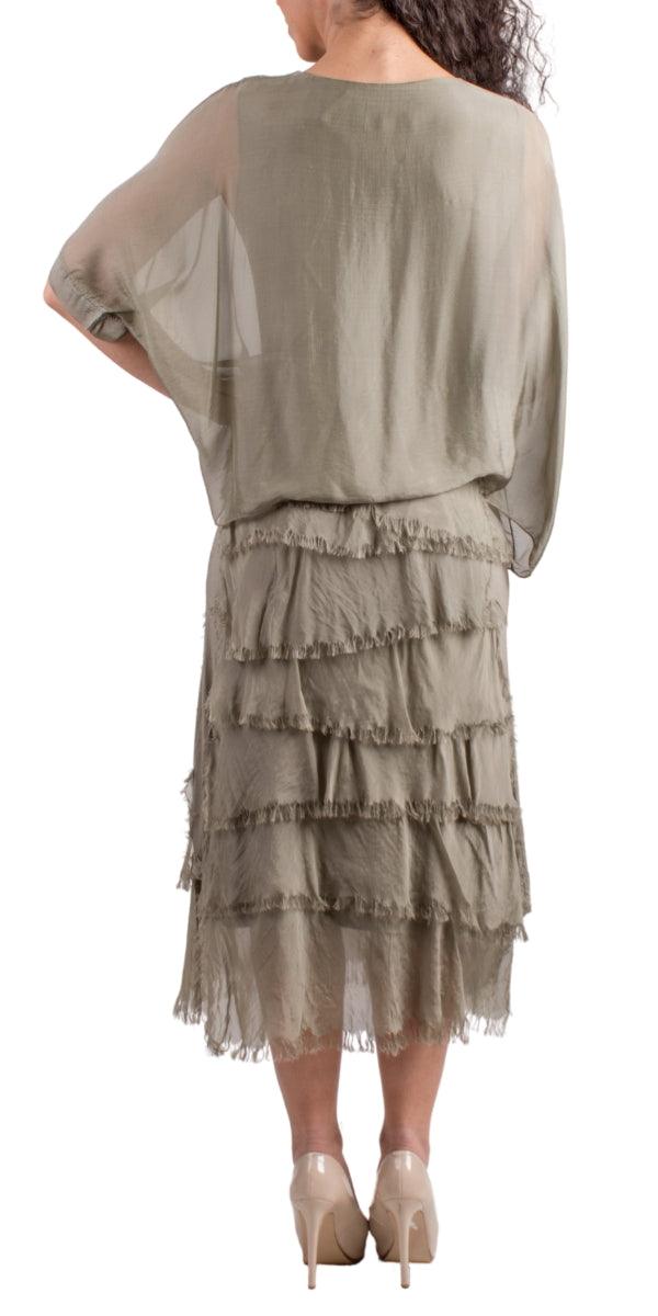 Siena Scoop Neck Maxi Dress - Gigi Moda - Made in Italy # Dress, Gigi Moda, Made in Italy, Maxi Dress, one size, OS, ruffles, Scoop Neck, short sleeve, short sleeve dress, Silk