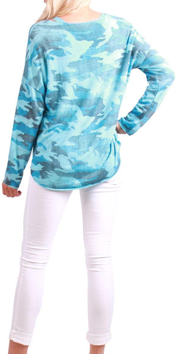 Vittoria Camo Sweater - Gigi Moda - Made in Italy # 65102, Camo, Camo print, casual, fall, free shipping, gigi moda, italian top, made in italy, one size, OS, resort, resort wear, round neck, silver Hem, Sweater, taupe, two-piece