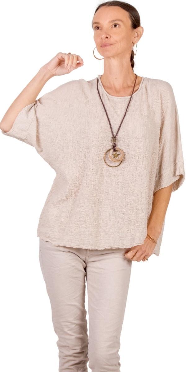 Rina Waffle Cotton Top - Gigi Moda - Made in Italy # Cotton, gauze, Gigi Moda, Made in Italy, one size, Round-Neck, shirt, spring, summer, Top, waffle, waffle cotton