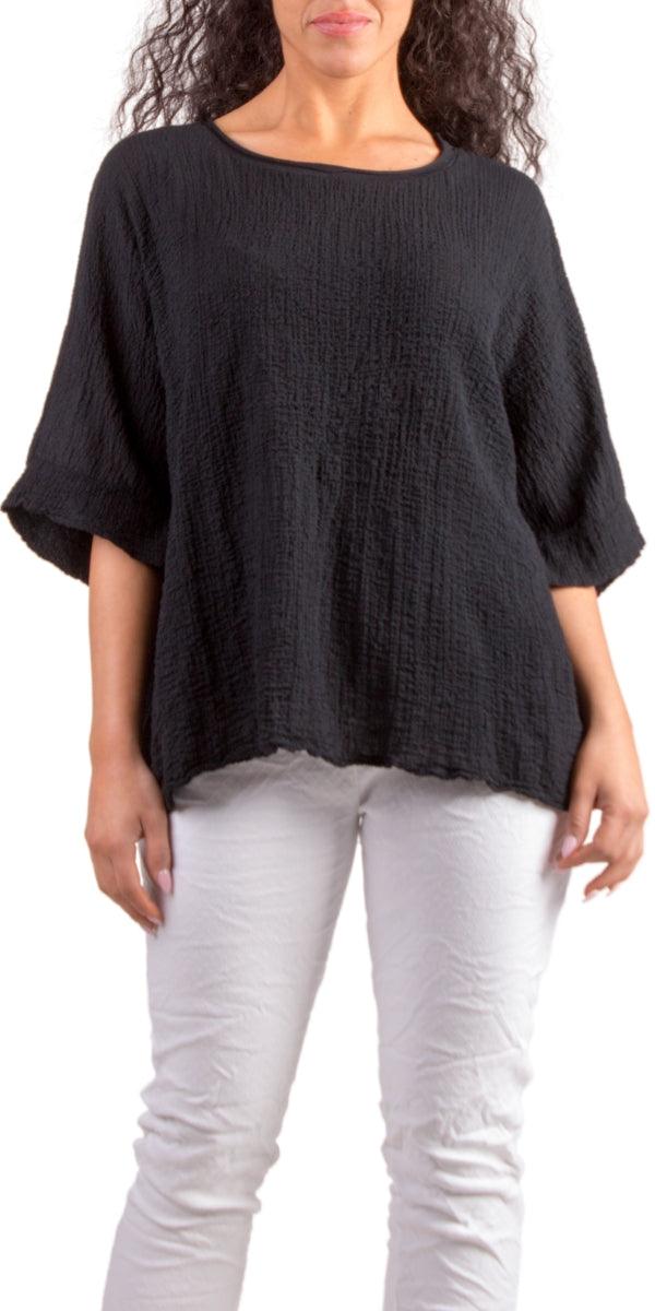 Rina Waffle Cotton Top - Gigi Moda - Made in Italy # Cotton, gauze, Gigi Moda, Made in Italy, one size, Round-Neck, shirt, spring, summer, Top, waffle, waffle cotton