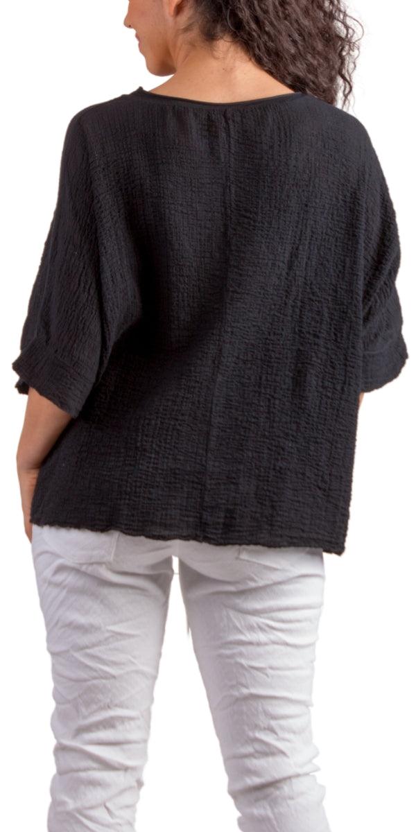 Rina Waffle Cotton Top - Gigi Moda - Made in Italy # Cotton, gauze, Gigi Moda, Made in Italy, one size, Round-Neck, shirt, spring, summer, Top, waffle, waffle cotton