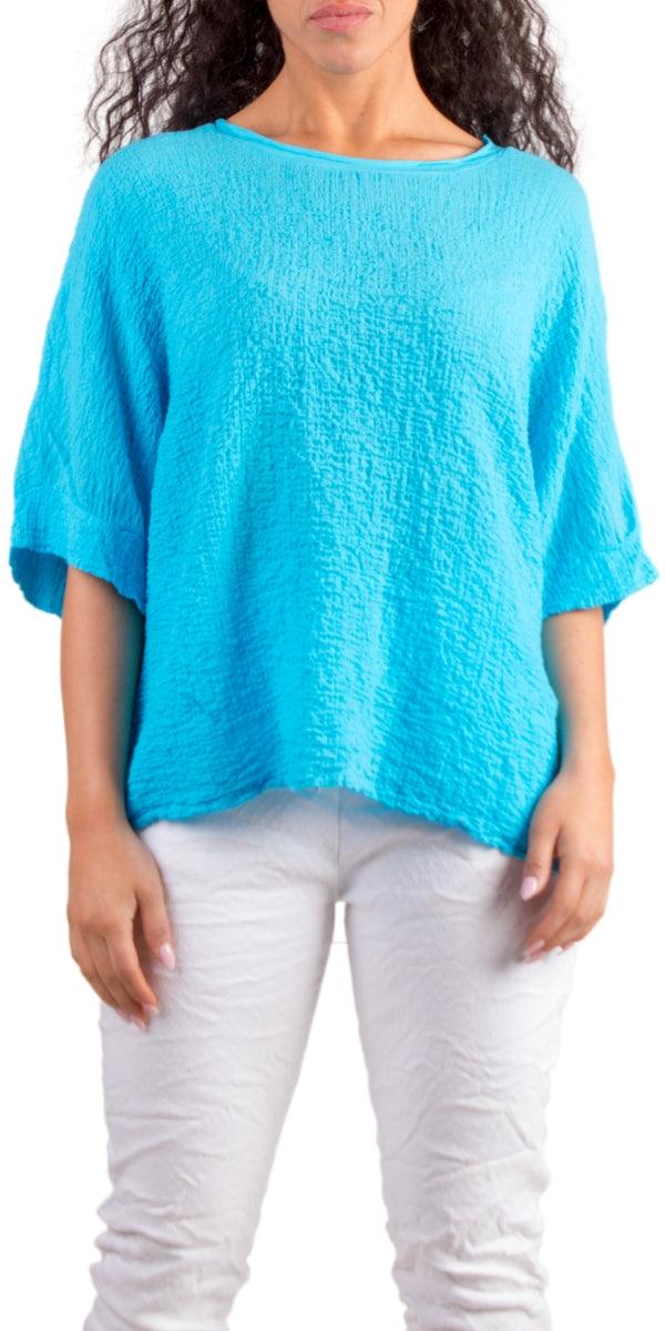 Rina Waffle Cotton Top - Gigi Moda - Made in Italy # Cotton, gauze, Gigi Moda, Made in Italy, one size, Round-Neck, shirt, spring, summer, Top, waffle, waffle cotton
