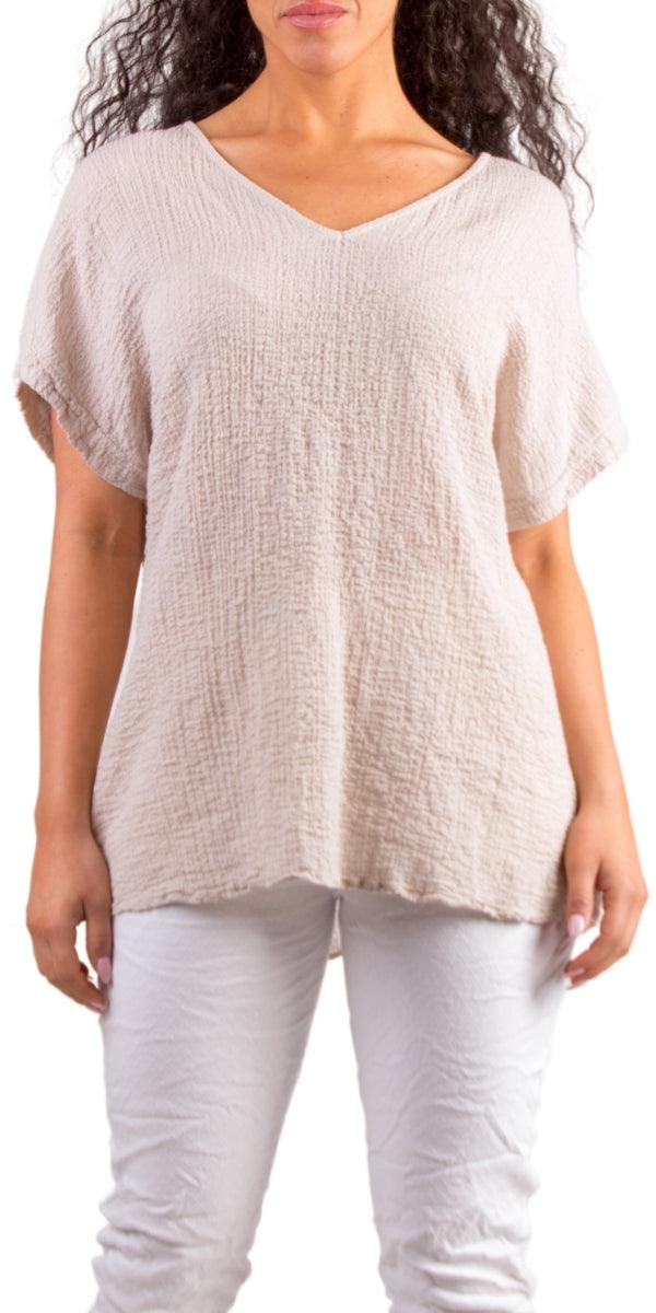 Campana Cotton Top - Gigi Moda - Made in Italy # Cap Sleeve, Cotton, gauze, Gigi Moda, Made in Italy, one size, shirt, spring, summer, Top, V-Neck, v-neck tee, v-neck top, waffle, waffle cotton