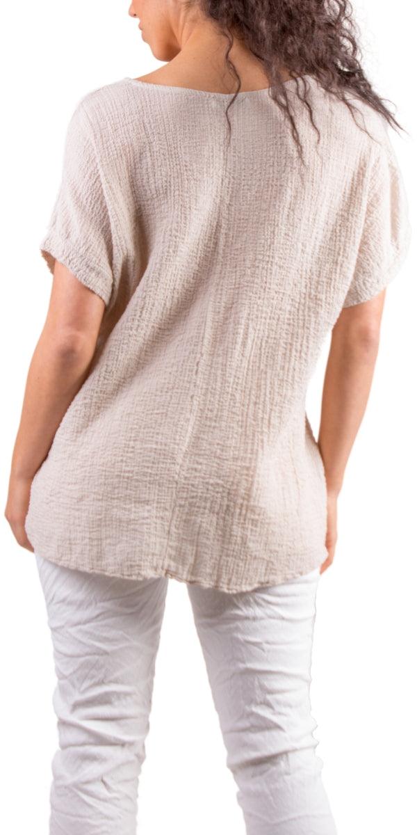 Campana Cotton Top - Gigi Moda - Made in Italy # Cap Sleeve, Cotton, gauze, Gigi Moda, Made in Italy, one size, shirt, spring, summer, Top, V-Neck, v-neck tee, v-neck top, waffle, waffle cotton