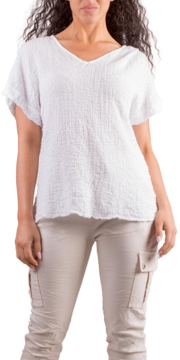 Campana Cotton Top - Gigi Moda - Made in Italy # Cap Sleeve, Cotton, gauze, Gigi Moda, Made in Italy, one size, shirt, spring, summer, Top, V-Neck, v-neck tee, v-neck top, waffle, waffle cotton