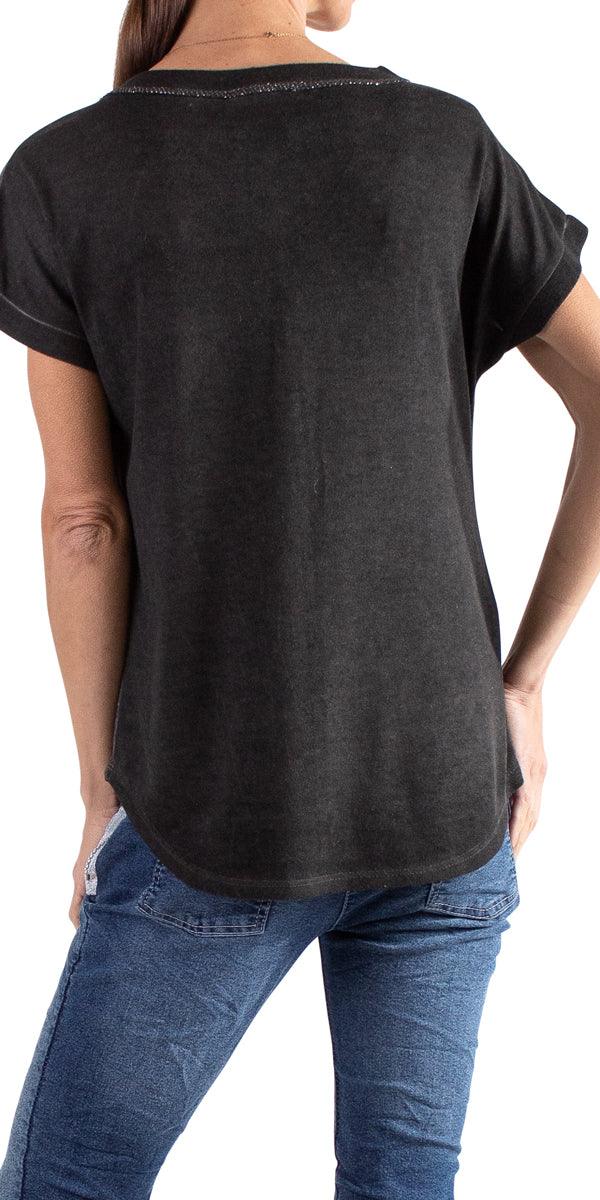 Ferno V-Neck Two Tone Top - Gigi Moda - Made in Italy # faux pocket, free shipping, Gigi Moda, italian top, Made in Italy, one size, OS, resort, resort wear, Silver stitching, Sleeves, spring, summer, Top, two tone, v-neck, viscose