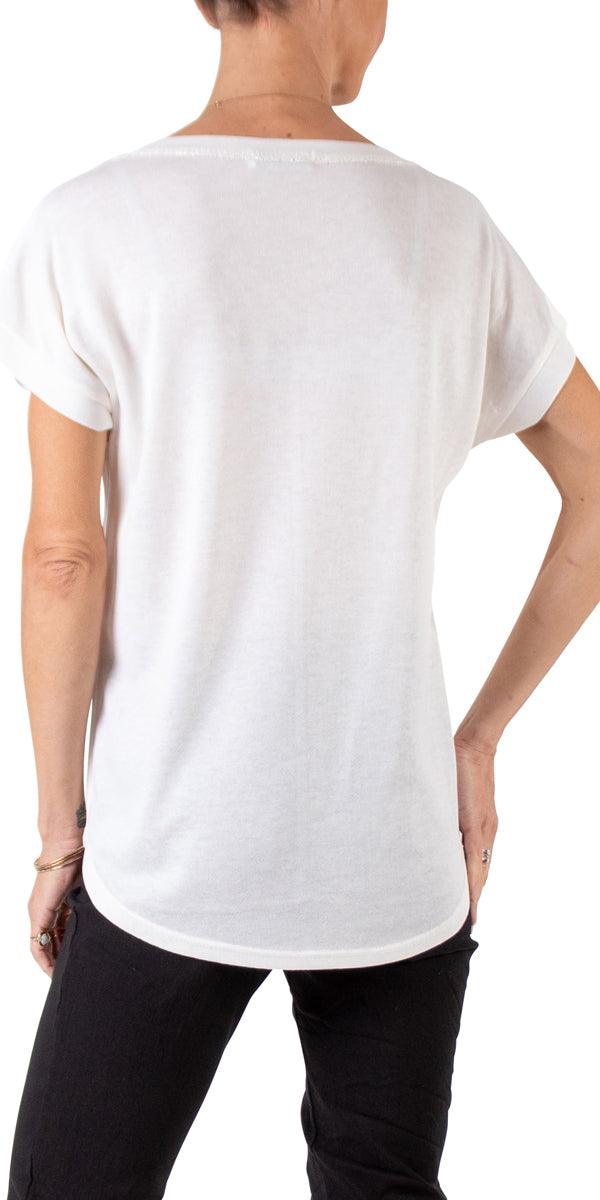 Ferno V-Neck Two Tone Top - Gigi Moda - Made in Italy # faux pocket, free shipping, Gigi Moda, italian top, Made in Italy, one size, OS, resort, resort wear, Silver stitching, Sleeves, spring, summer, Top, two tone, v-neck, viscose