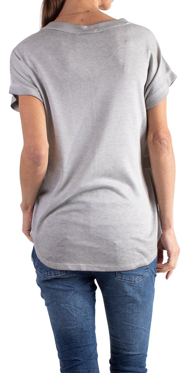 Ferno V-Neck Two Tone Top - Gigi Moda - Made in Italy # faux pocket, free shipping, Gigi Moda, italian top, Made in Italy, one size, OS, resort, resort wear, Silver stitching, Sleeves, spring, summer, Top, two tone, v-neck, viscose