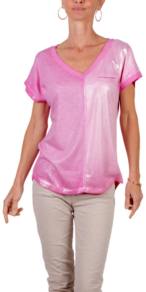 Ferno V-Neck Two Tone Top - Gigi Moda - Made in Italy # faux pocket, free shipping, Gigi Moda, italian top, Made in Italy, one size, OS, resort, resort wear, Silver stitching, Sleeves, spring, summer, Top, two tone, v-neck, viscose