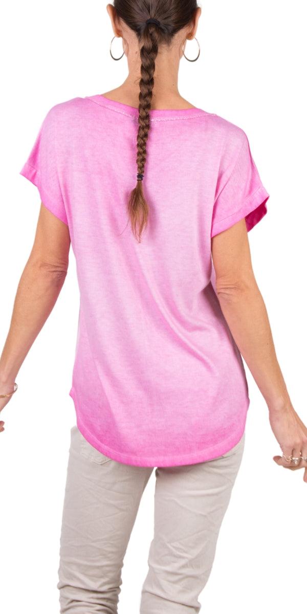 Ferno V-Neck Two Tone Top - Gigi Moda - Made in Italy # faux pocket, free shipping, Gigi Moda, italian top, Made in Italy, one size, OS, resort, resort wear, Silver stitching, Sleeves, spring, summer, Top, two tone, v-neck, viscose