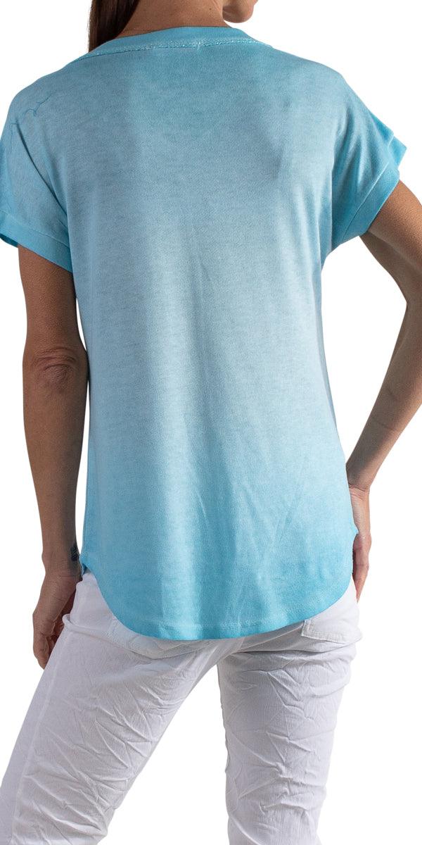 Ferno V-Neck Two Tone Top - Gigi Moda - Made in Italy # faux pocket, free shipping, Gigi Moda, italian top, Made in Italy, one size, OS, resort, resort wear, Silver stitching, Sleeves, spring, summer, Top, two tone, v-neck, viscose