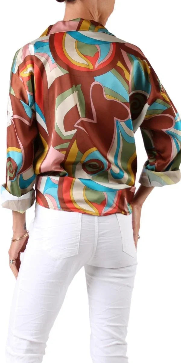 Discoteca Shirt - Gigi Moda - Made in Italy # button down, collared, disco print, Gigi Moda, italian apparel, italian brand, Italian Clothing, italian shirt, Made in Italy, online shopping, OS, shop gigi moda, ties at front, Top