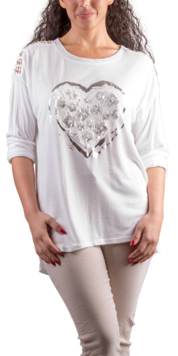 Stazie Top - Gigi Moda - Made in Italy # Blouse, Free Shipping, Gigi Moda, heart, italian top, lace, Lightweight, Long Sleeve, made in Italy, silver accents, Silver Stud, studded, Top, Womens Tops