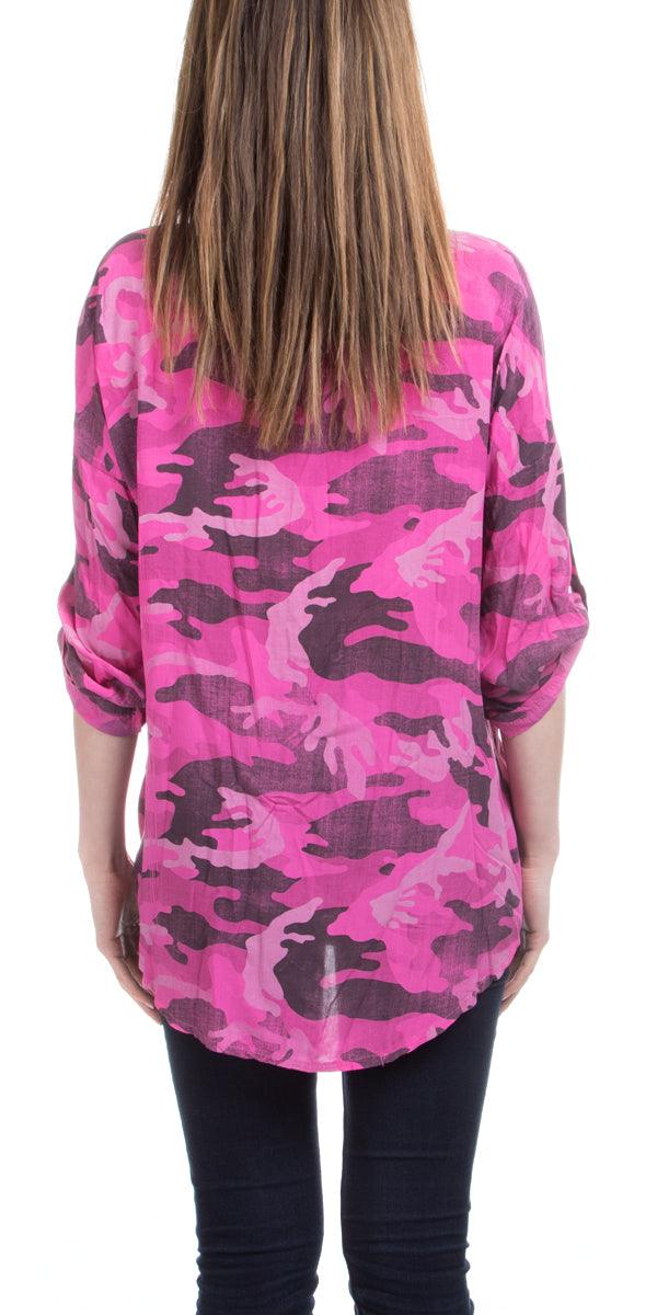 Leona Button Top - Gigi Moda - Made in Italy # Buttons, Camo, cuffed-sleeves, made in italy, placket, Print, sequins, Top