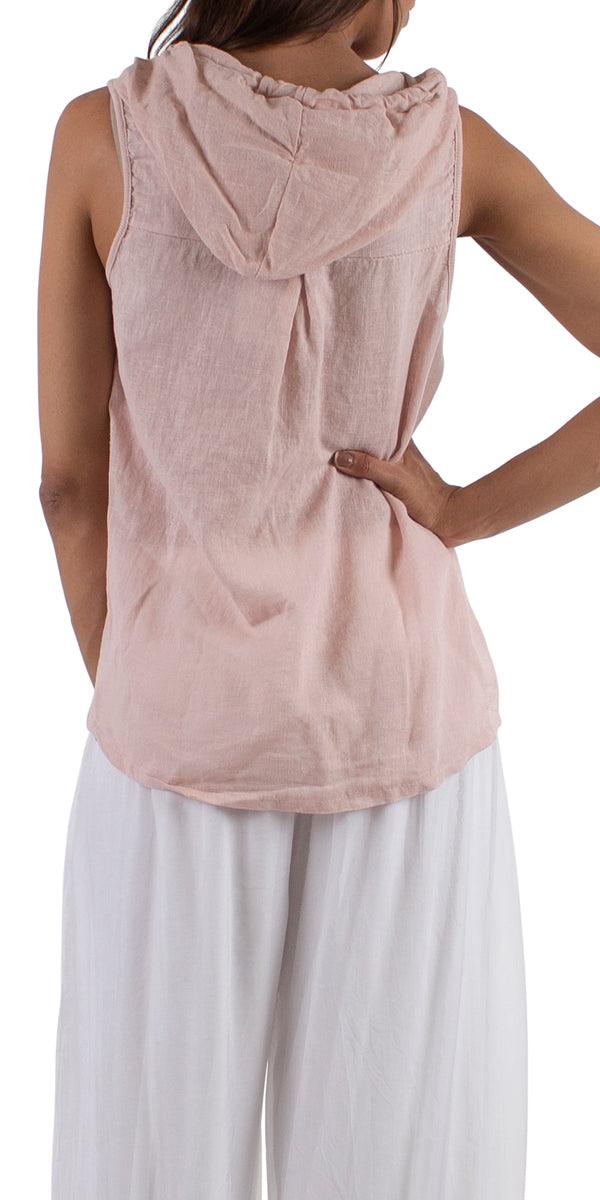 Anita Linen Sleeveless Hooded Vest - Gigi Moda - Made in Italy # Coats, Comforatable fit, Jackets, Made in Italy, Vest, Womans clothing, Zipper