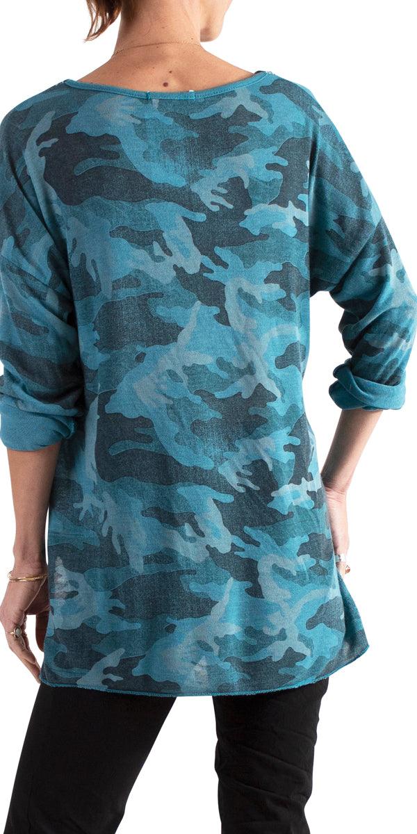 Alana Long Sleeve V-Neck Camo Sweater - Gigi Moda - Made in Italy # Blouse, Camo, comforatable fit, made in italy, Sequins, Tops, womans clothing