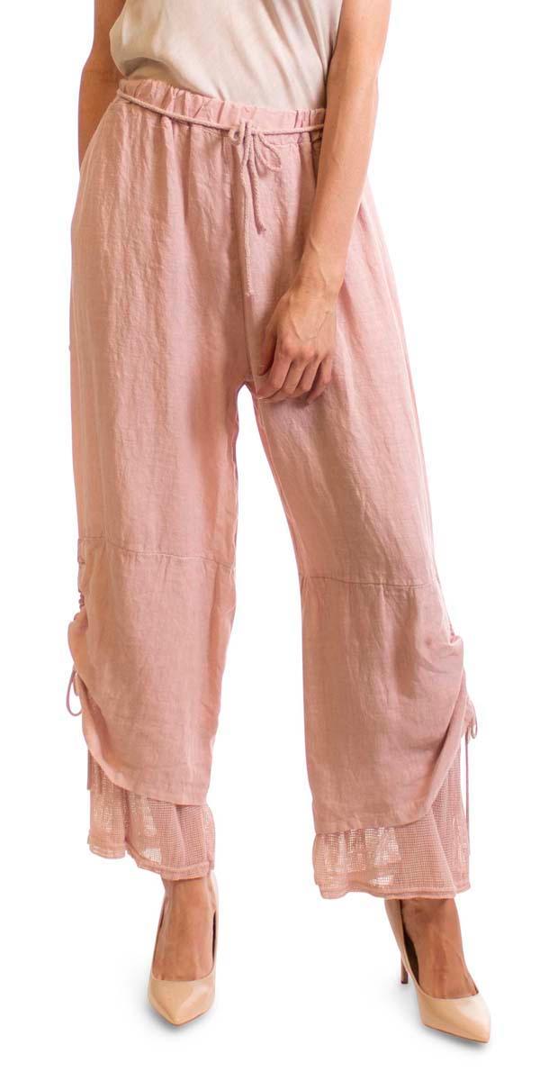 Elda Pant - Gigi Moda - Made in Italy # beach, cotton, fishnet, gigi moda, italian pants, linen pants, linen tie, made in italy, one size, OS, pant, resort, resort wear, side tie, Spring, summer, waist