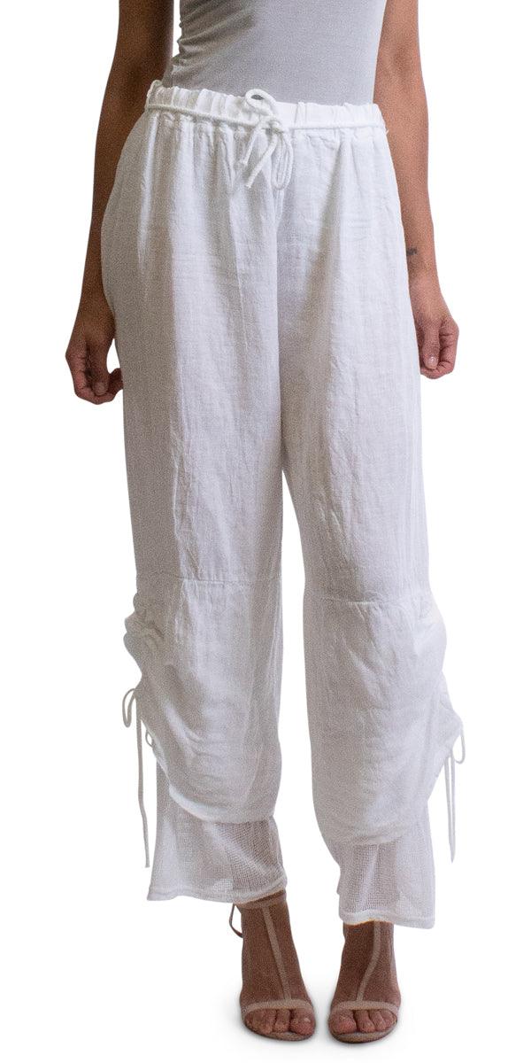 Elda Pant - Gigi Moda - Made in Italy # beach, cotton, fishnet, gigi moda, italian pants, linen pants, linen tie, made in italy, one size, OS, pant, resort, resort wear, side tie, Spring, summer, waist