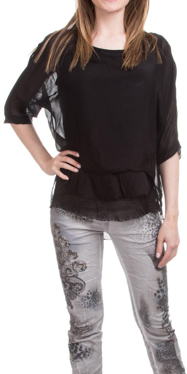 Carmelina Silk Kaftan - Gigi Moda - Made in Italy # 100% silk, BLACK, Burgundy, california boutique, carlsbad, Frayed Edge, free shipping, Gigi Moda, gray, hot pink, italian blouse, Italian Clothing, italian fashion, italian outfit, italian silk, Kaftan, lime, made in Italy, navy, olive, online shopping, pink, raw edge, white