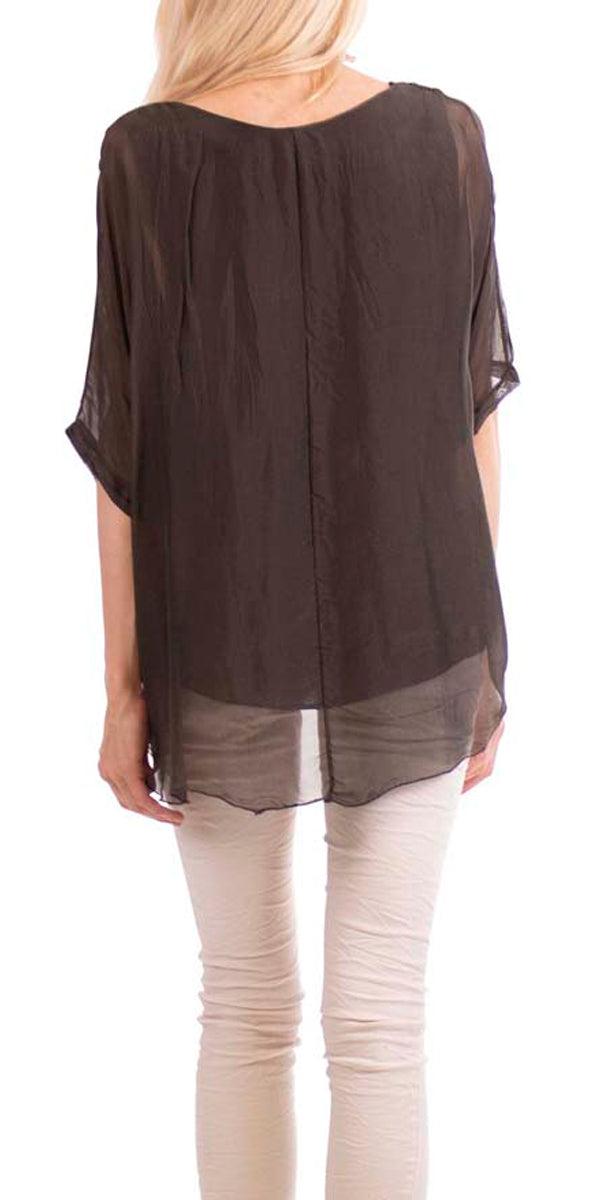 Carmelina Silk Kaftan - Gigi Moda - Made in Italy # 100% silk, BLACK, Burgundy, california boutique, carlsbad, Frayed Edge, free shipping, Gigi Moda, gray, hot pink, italian blouse, Italian Clothing, italian fashion, italian outfit, italian silk, Kaftan, lime, made in Italy, navy, olive, online shopping, pink, raw edge, white