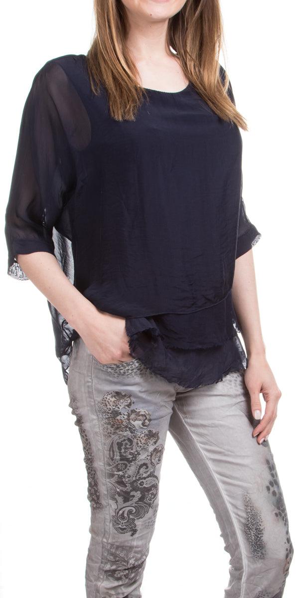 Carmelina Silk Kaftan - Gigi Moda - Made in Italy # 100% silk, BLACK, Burgundy, california boutique, carlsbad, Frayed Edge, free shipping, Gigi Moda, gray, hot pink, italian blouse, Italian Clothing, italian fashion, italian outfit, italian silk, Kaftan, lime, made in Italy, navy, olive, online shopping, pink, raw edge, white