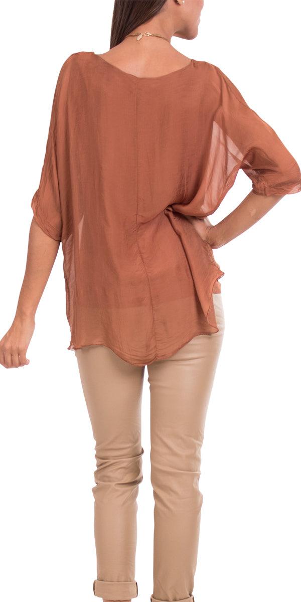 Carmelina Silk Kaftan - Gigi Moda - Made in Italy # 100% silk, BLACK, Burgundy, california boutique, carlsbad, Frayed Edge, free shipping, Gigi Moda, gray, hot pink, italian blouse, Italian Clothing, italian fashion, italian outfit, italian silk, Kaftan, lime, made in Italy, navy, olive, online shopping, pink, raw edge, white