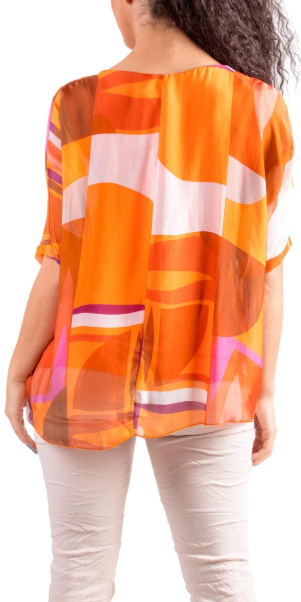 Carmelina Graphic Silk Kaftan - Gigi Moda - Made in Italy # 100% silk, abstract print, california boutique, carlsbad, Frayed Edge, free shipping, Gigi Moda, italian blouse, Italian Clothing, italian fashion, italian outfit, italian silk, Kaftan, made in Italy, maxretail, online shopping, raw edge, top