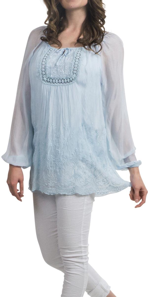 Dalia Blouse - Gigi Moda - Made in Italy # Blouse, Crochet, Embroidery, Gigi Moda, Made in Italy, OS, Silk, Top