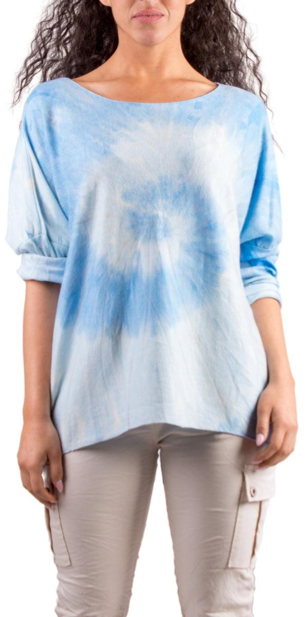 Pippa Tie Dye Shirt - Gigi Moda - Made in Italy # Gigi Moda, italian top, Long Sleeve, Made in Italy, resort wear, Round Neck, shirt, spring, SPRING TOP, summer, Tie Dye, Top