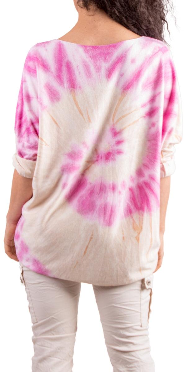 Pippa Tie Dye Shirt - Gigi Moda - Made in Italy # Gigi Moda, italian top, Long Sleeve, Made in Italy, resort wear, Round Neck, shirt, spring, SPRING TOP, summer, Tie Dye, Top