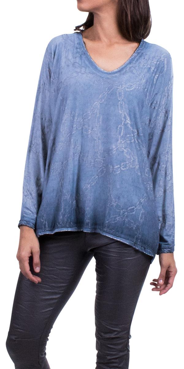 Francesca Top - Gigi Moda - Made in Italy # Blouse, chain print, Gigi Moda, hand wash, Made in Italy, one size, OS, Sleeves, Top, washable