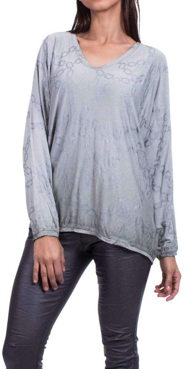 Francesca Top - Gigi Moda - Made in Italy # Blouse, chain print, Gigi Moda, hand wash, Made in Italy, one size, OS, Sleeves, Top, washable