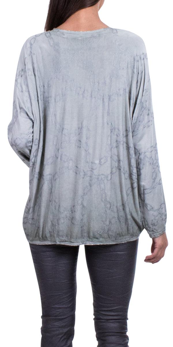 Francesca Top - Gigi Moda - Made in Italy # Blouse, chain print, Gigi Moda, hand wash, Made in Italy, one size, OS, Sleeves, Top, washable