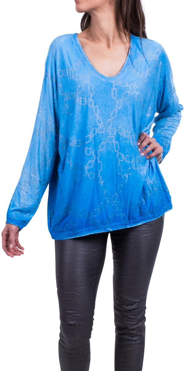 Francesca Top - Gigi Moda - Made in Italy # Blouse, chain print, Gigi Moda, hand wash, Made in Italy, one size, OS, Sleeves, Top, washable