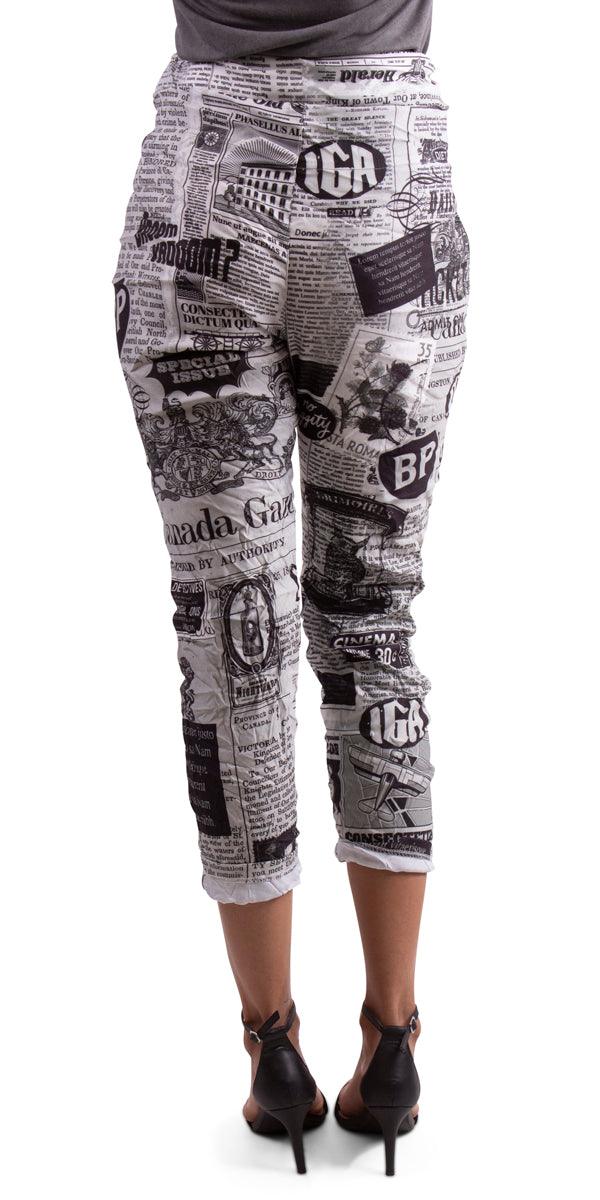 Celina Newspaper Pant - Gigi Moda - Made in Italy # cropped pant, elastic, fall, Gigi Moda, Made in Italy, one size, Pants, rolled hem