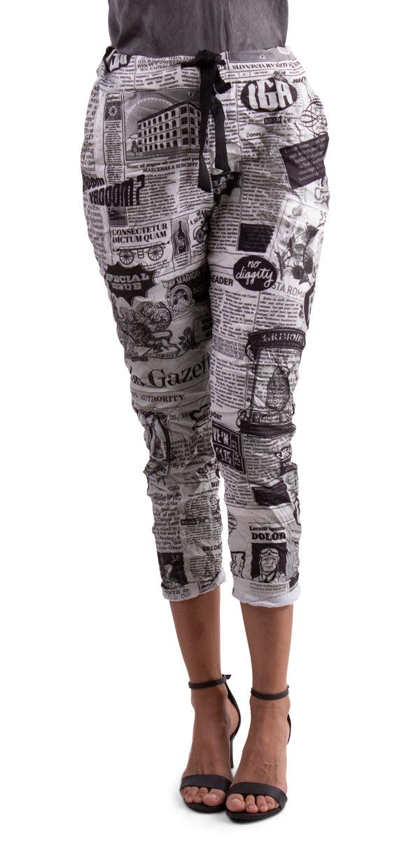 Celina Newspaper Pant - Gigi Moda - Made in Italy # cropped pant, elastic, fall, Gigi Moda, Made in Italy, one size, Pants, rolled hem