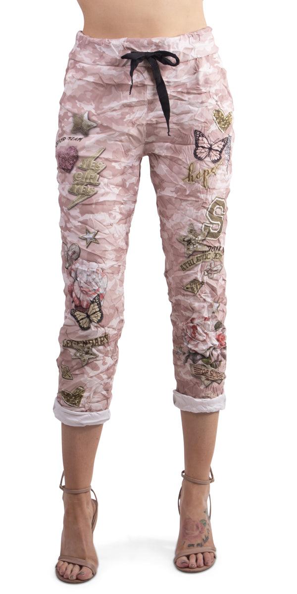 Celina Army Pant - Gigi Moda - Made in Italy # Butterfly, Camo, Cotton, drawstring, drawstring pants, Gigi Moda, Made in Italy, one size, OS, Pants, resort, spring, summer, washable