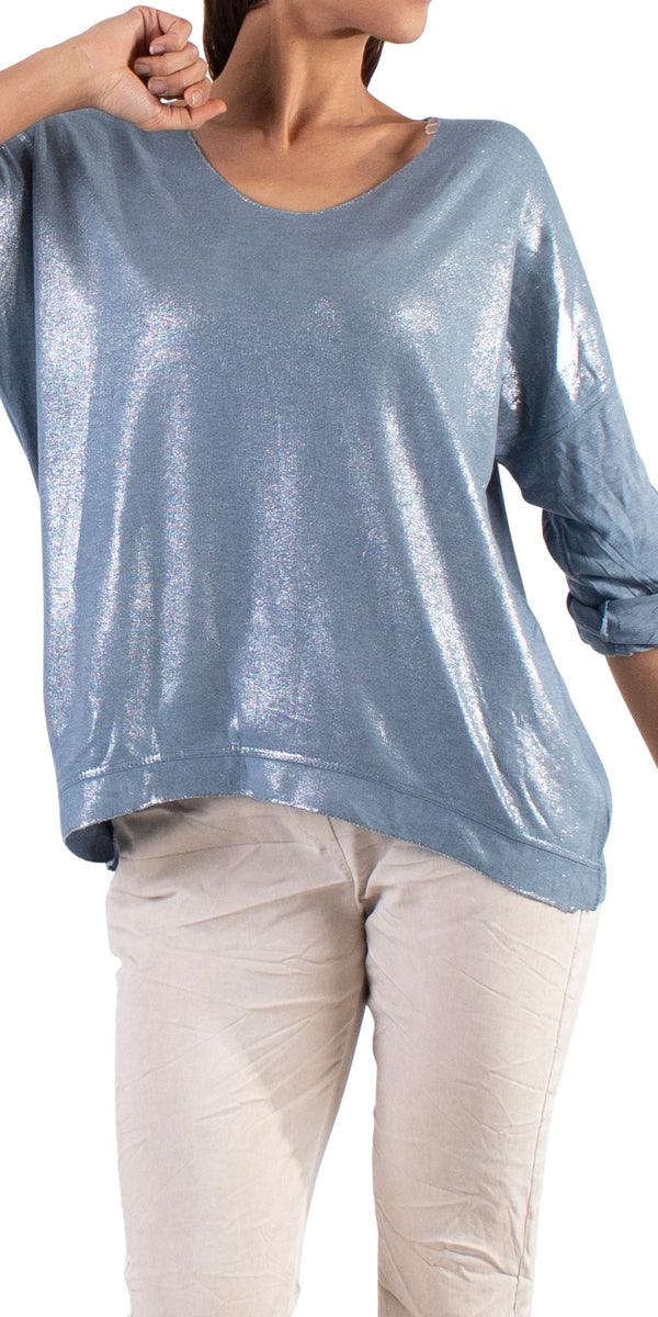 Alexis Long Sleeve Shimmery Top - Gigi Moda - Made in Italy # Blouses, Comforatable fit, Made in Italy, metallic shine, shimmer, Tops, Womans clothing