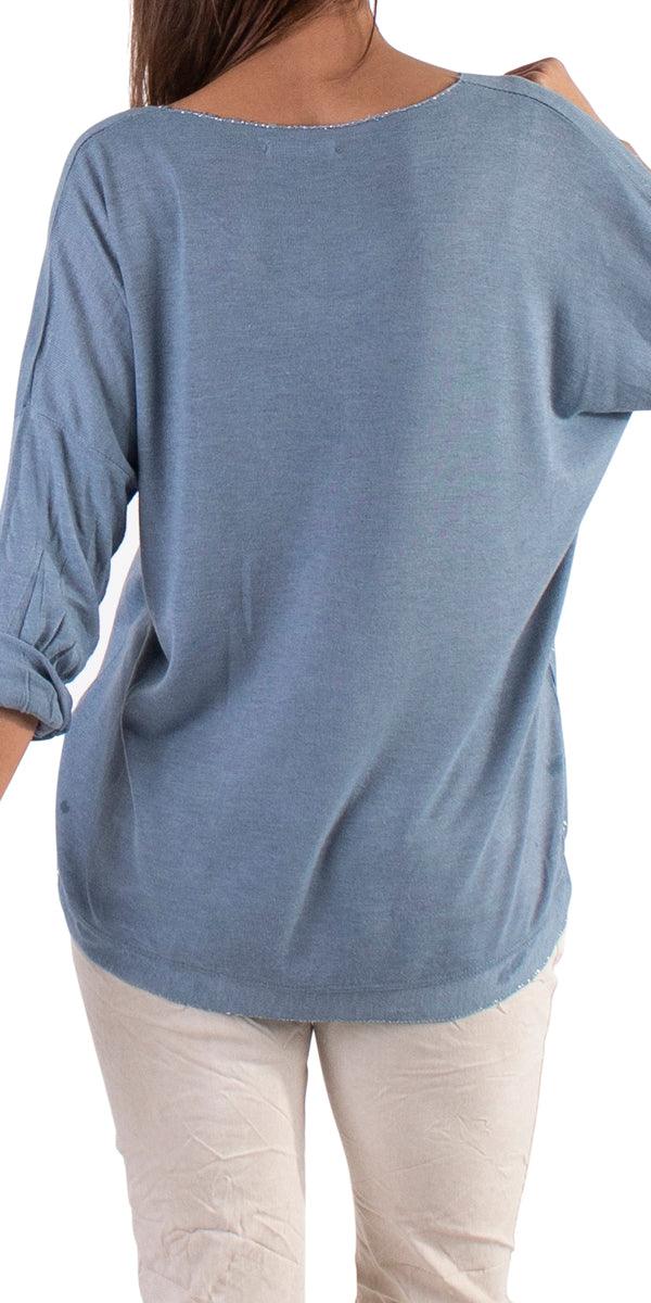 Alexis Long Sleeve Shimmery Top - Gigi Moda - Made in Italy # Blouses, Comforatable fit, Made in Italy, metallic shine, shimmer, Tops, Womans clothing
