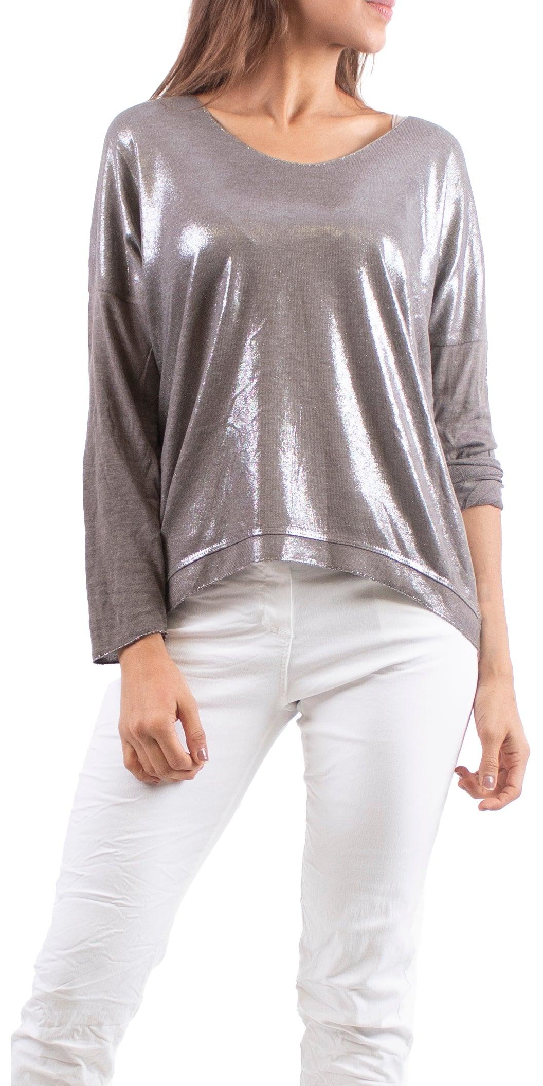Alexis Long Sleeve Shimmery Top - Gigi Moda - Made in Italy # Blouses, Comforatable fit, Made in Italy, metallic shine, shimmer, Tops, Womans clothing